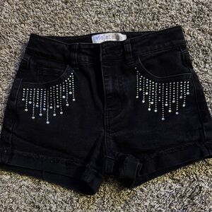 Black Embellished Kids Shorts